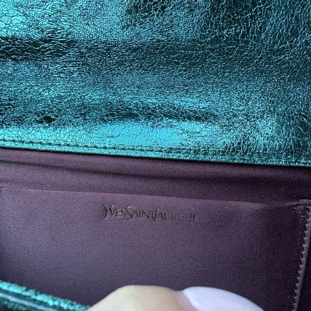 Yves Saint Laurent Y-Linge Clutch, Shimmer Green, Satin Interior - Picture 10 of 16